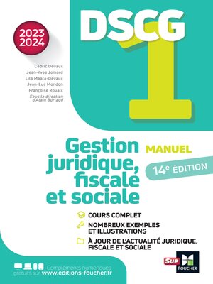 cover image of DSCG 1--Gestion juridique, fiscale et sociale--Manuel et applications--Millésime 2023-2024